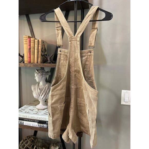 Aerie Werk and Play Denim Short Overalls TAN KHAKI Womens Size XS - Picture 6 of 6
